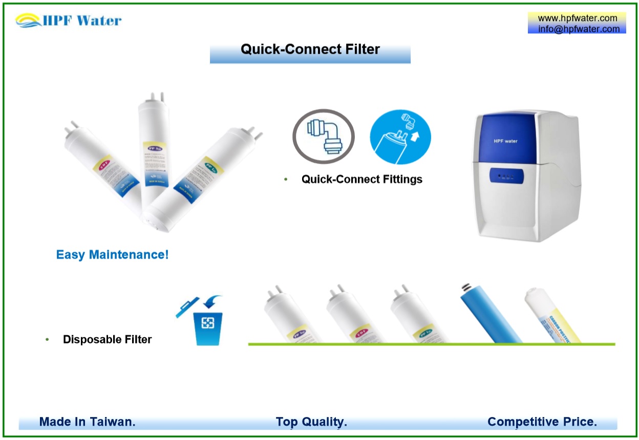 All food grade material Disposable Filter Cartridge for water purifier, Quick-Connect cartridge made in Taiwan